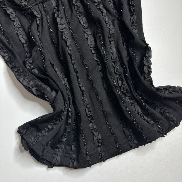 Y2K Black Lace Glitter Ruffle Cami Top Coquette Corset Lingerie Style S Goth - Picture 5 of 8